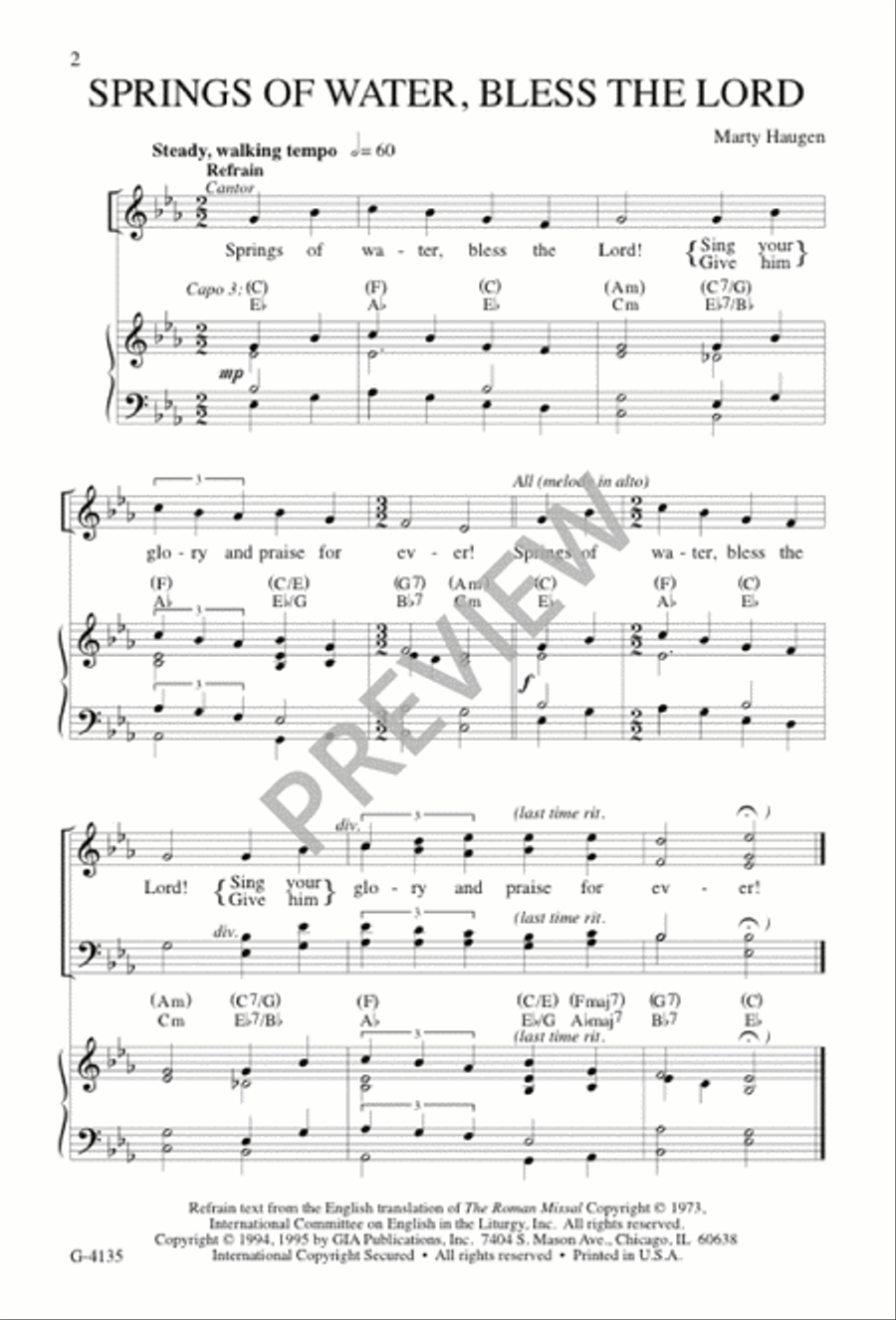Springs of Water, Bless the Lord 4-Part scores gallery preview page 2