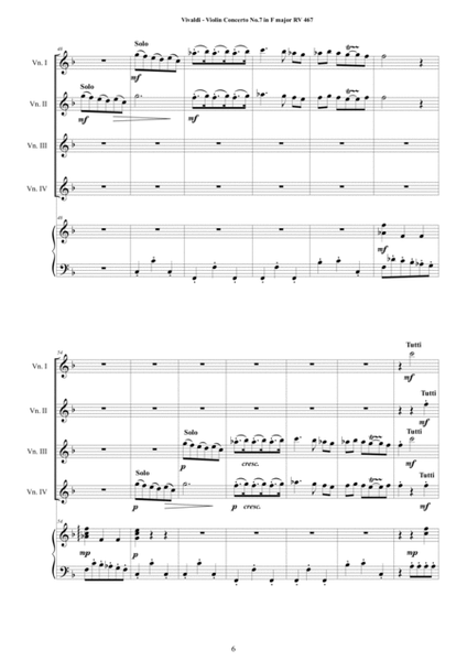 Vivaldi - Violin Concerto No.7 in F major RV 567 Op.3 for 4 Violins and Piano - Score and Parts