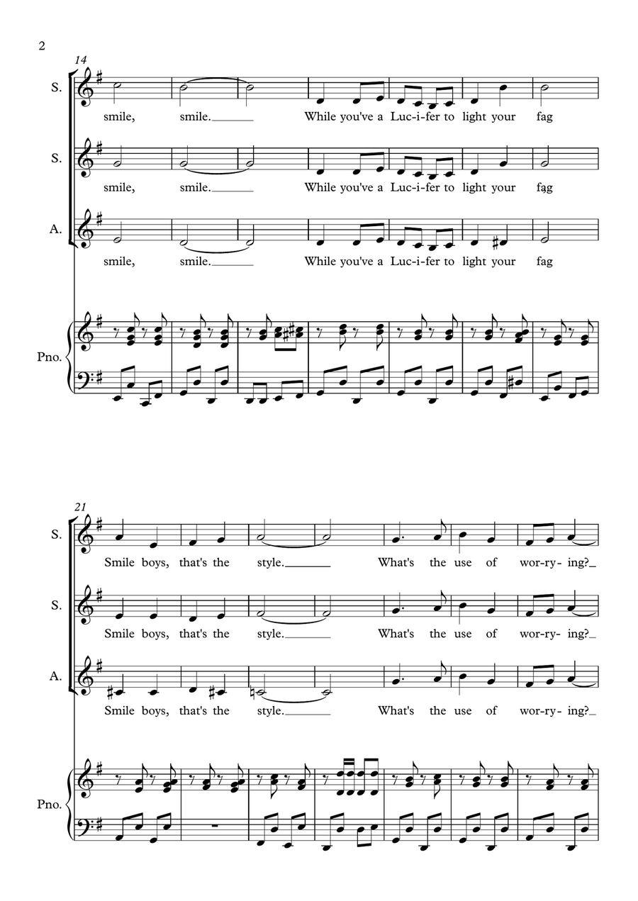 A Medley of Popular Songs from the First World War for SSA choir SSA scores gallery preview page 2