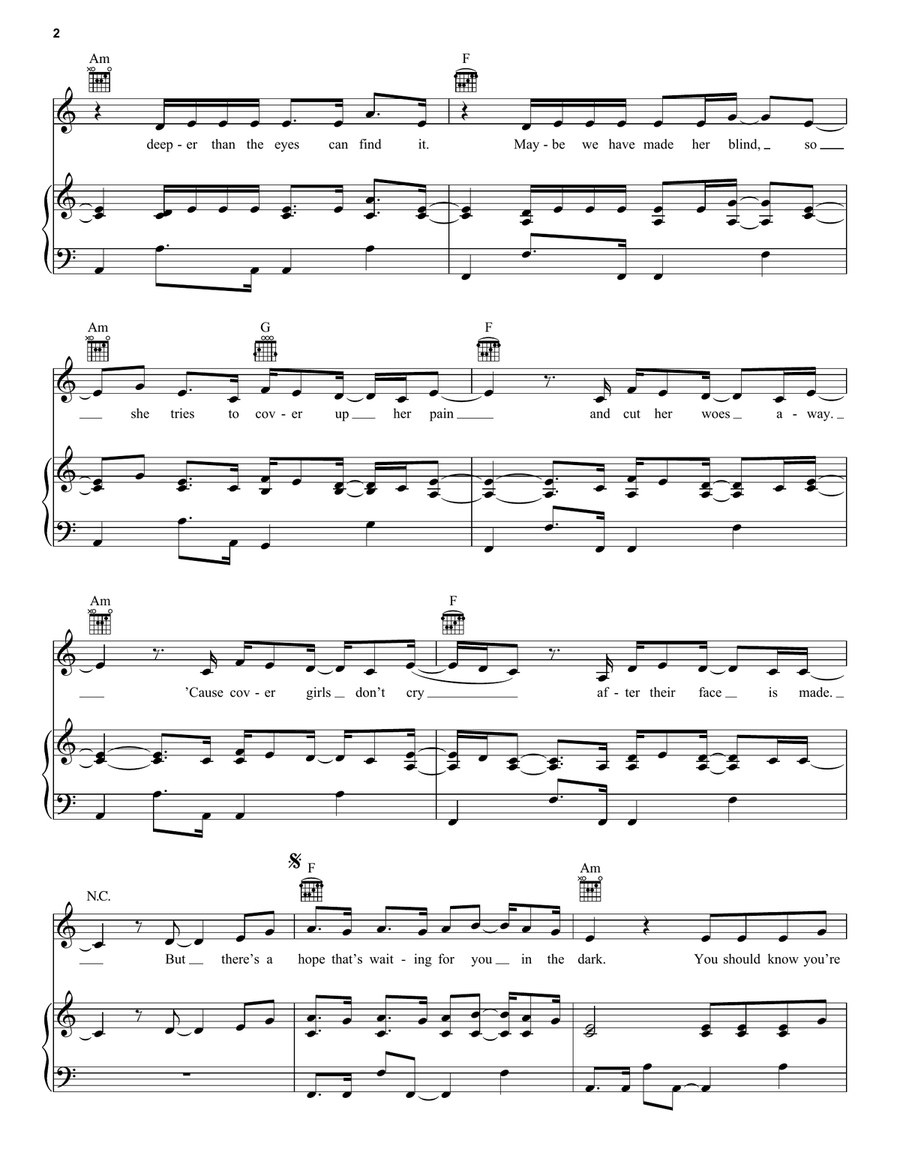 Scars To Your Beautiful Piano, Vocal, Guitar scores gallery preview page 2