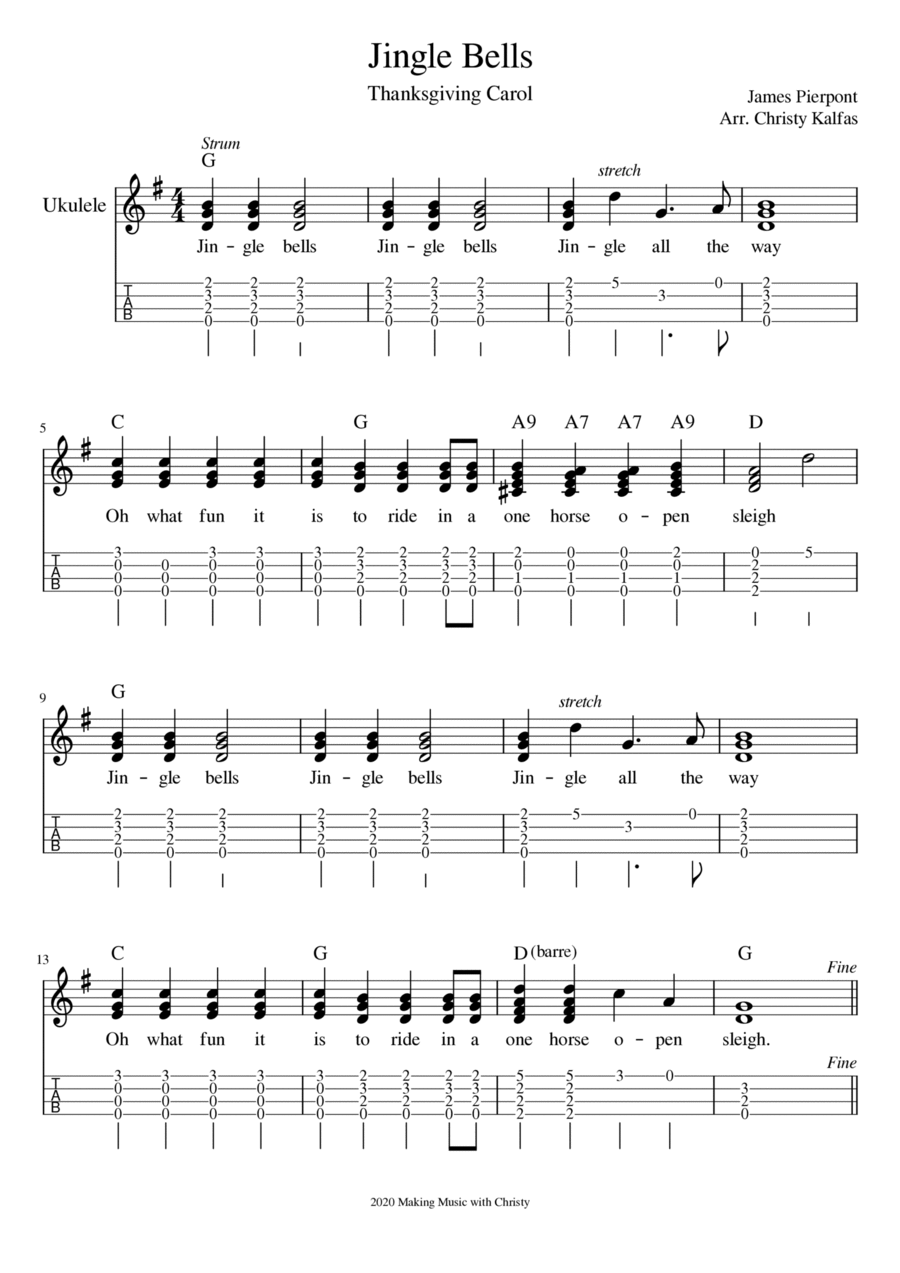 Jingle Bells - ukulele finger style (with tab and chords) Ukulele scores gallery preview page 1