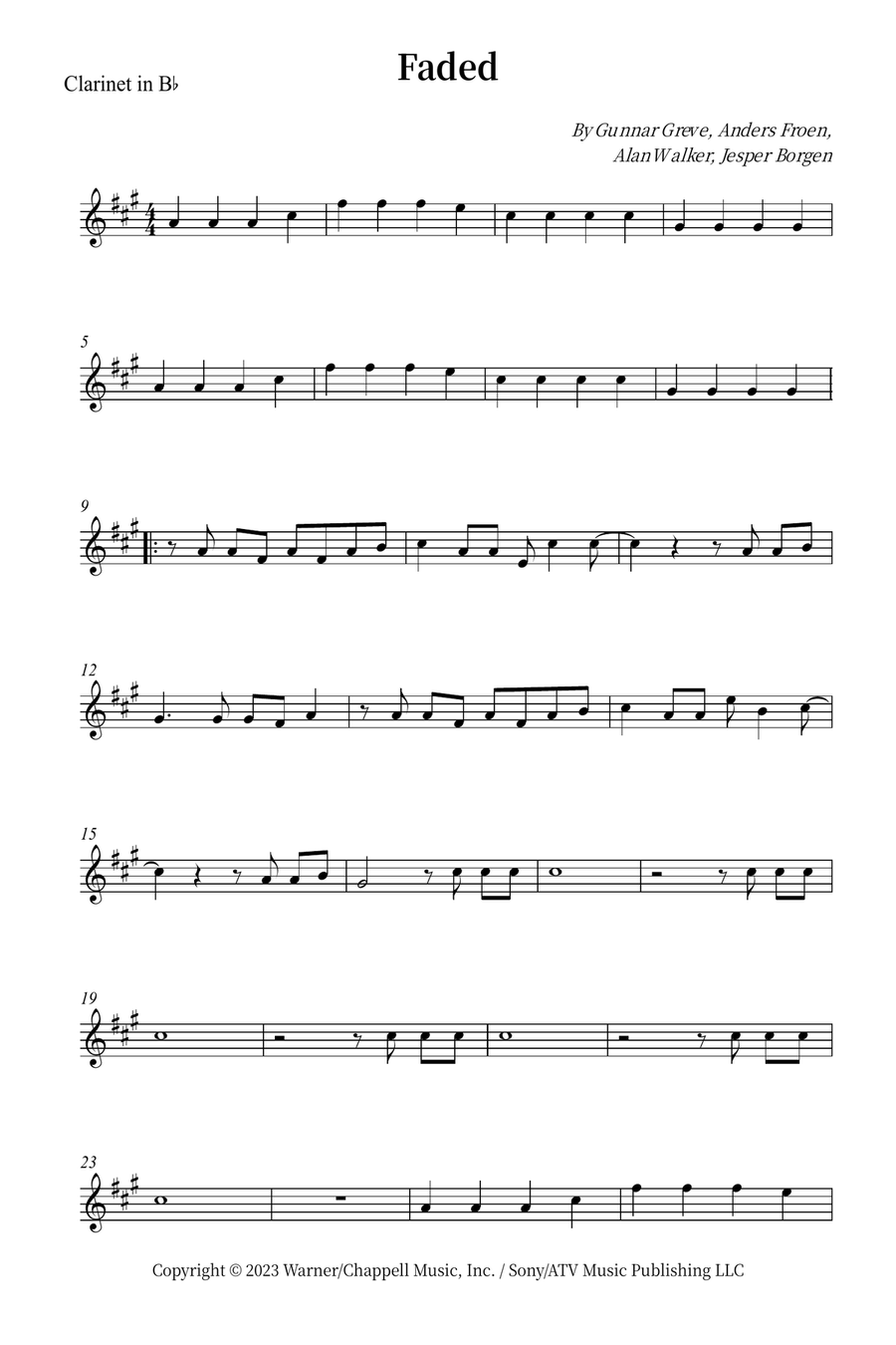 Faded B-Flat Clarinet scores gallery preview page 1