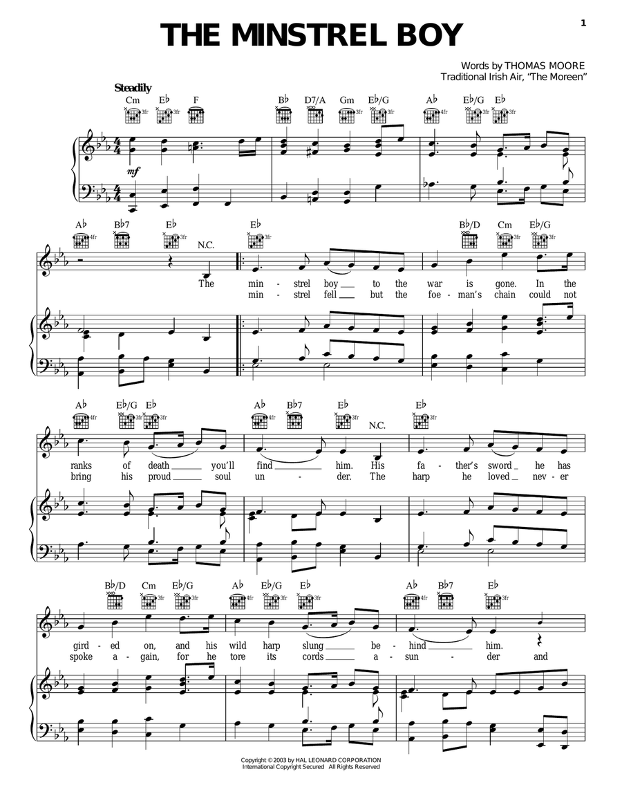 Minstrel Boy Piano, Vocal, Guitar scores gallery preview page 1