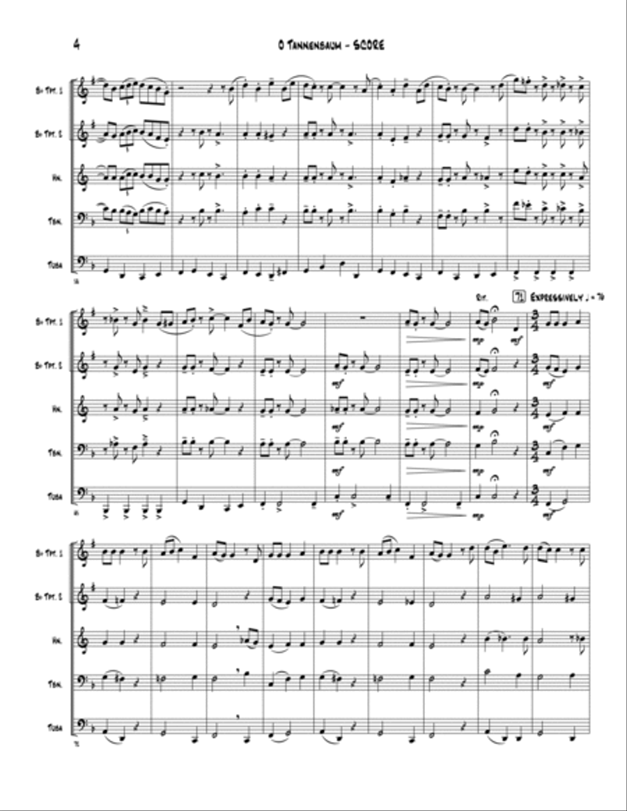 O Tannenbaum (O Christmas Tree) - brass quintet Brass Quintet scores gallery preview page 5