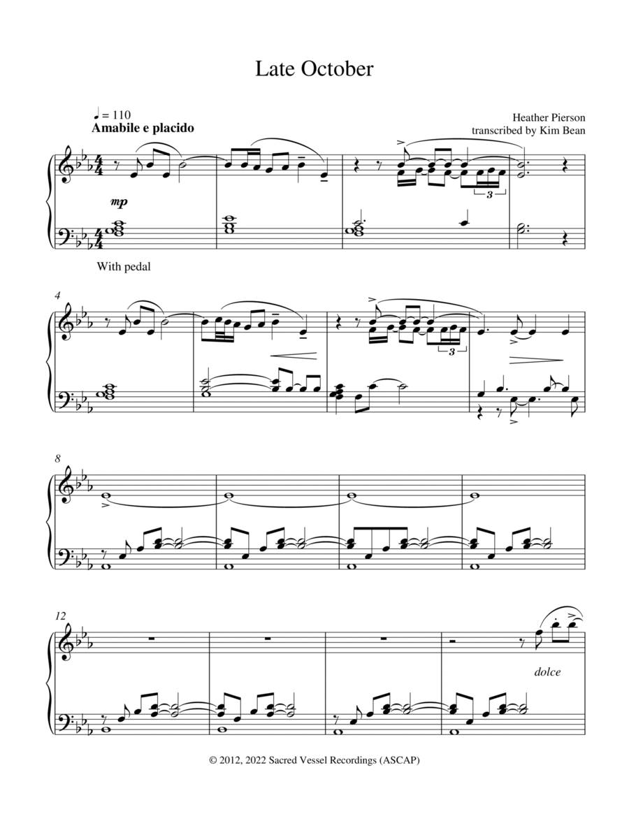 Late October Piano Solo scores gallery preview page 1