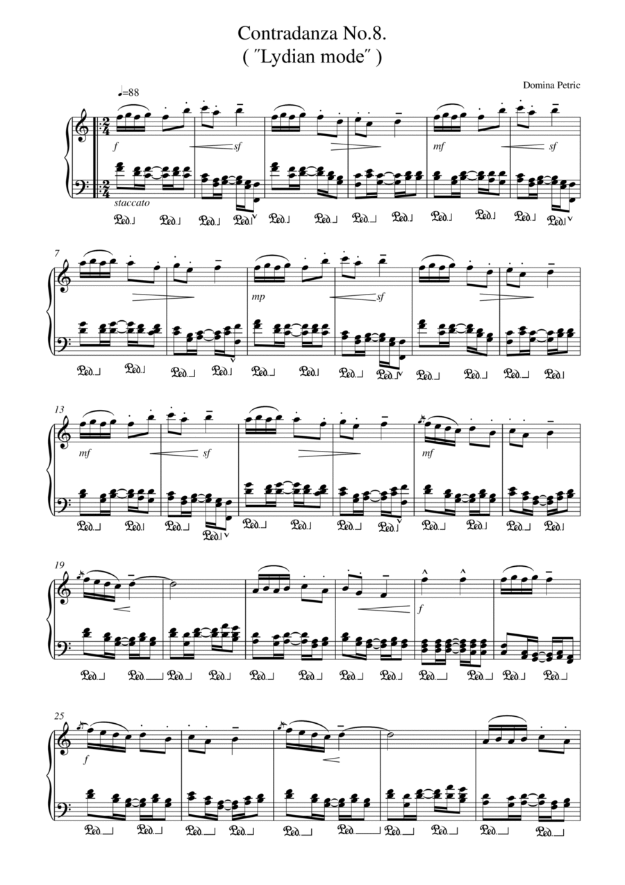 Eight Contradanza: Lydian mode Piano Solo scores gallery preview page 1