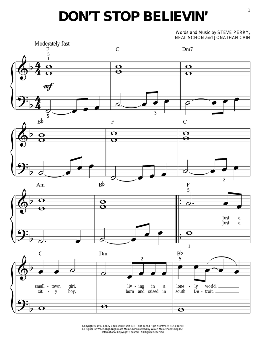 Don't Stop Believin' Easy Piano scores gallery preview page 1