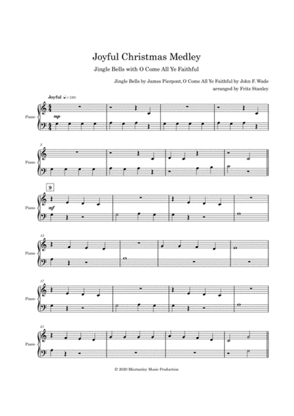 Joyful Christmas Medley (Jingle Bells with O Come All Ye Faithful) - Easy Piano image number null