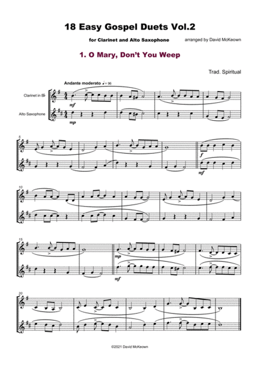 18 Easy Gospel Duets Vol.2 for Clarinet and Alto Saxophone