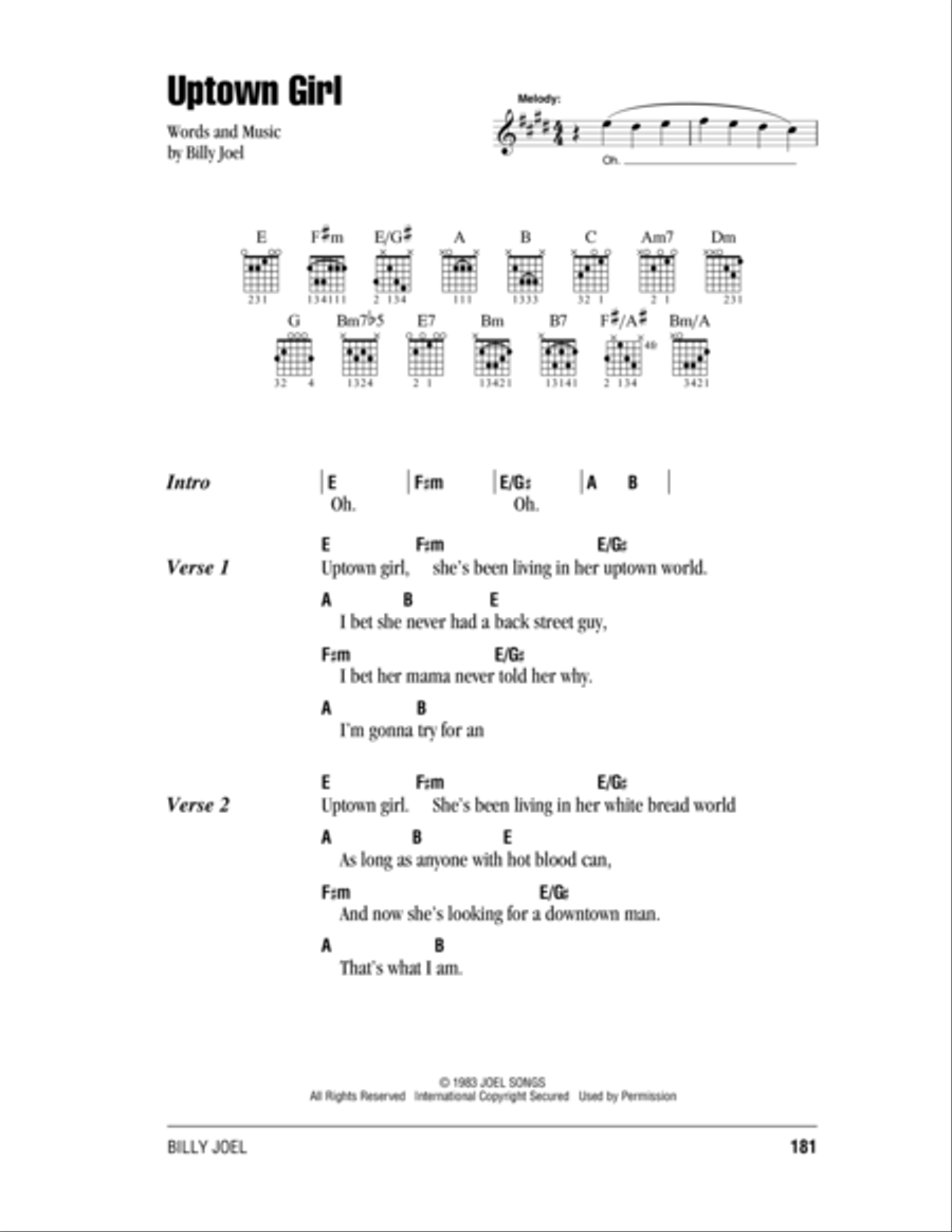 Uptown Girl Uptown Girl Acoustic Guitar scores gallery preview page 1