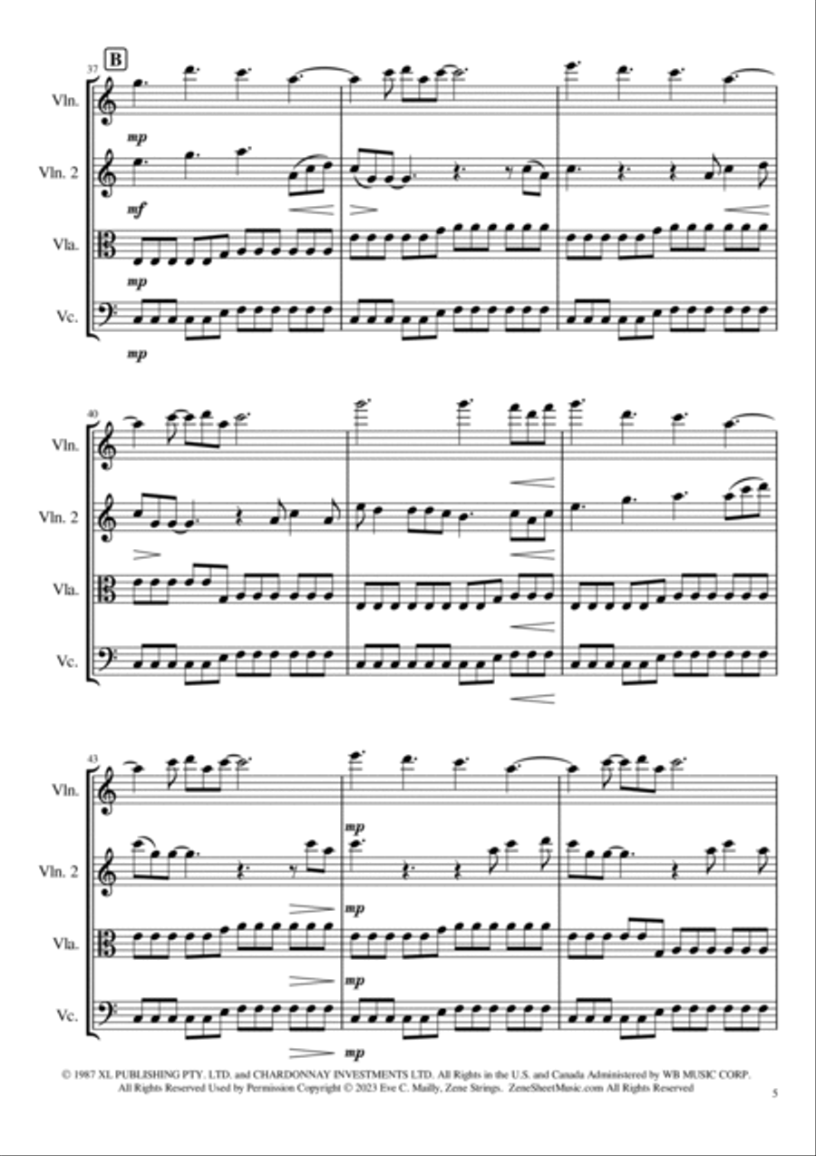 Never Tear Us Apart String Quartet scores gallery preview page 5