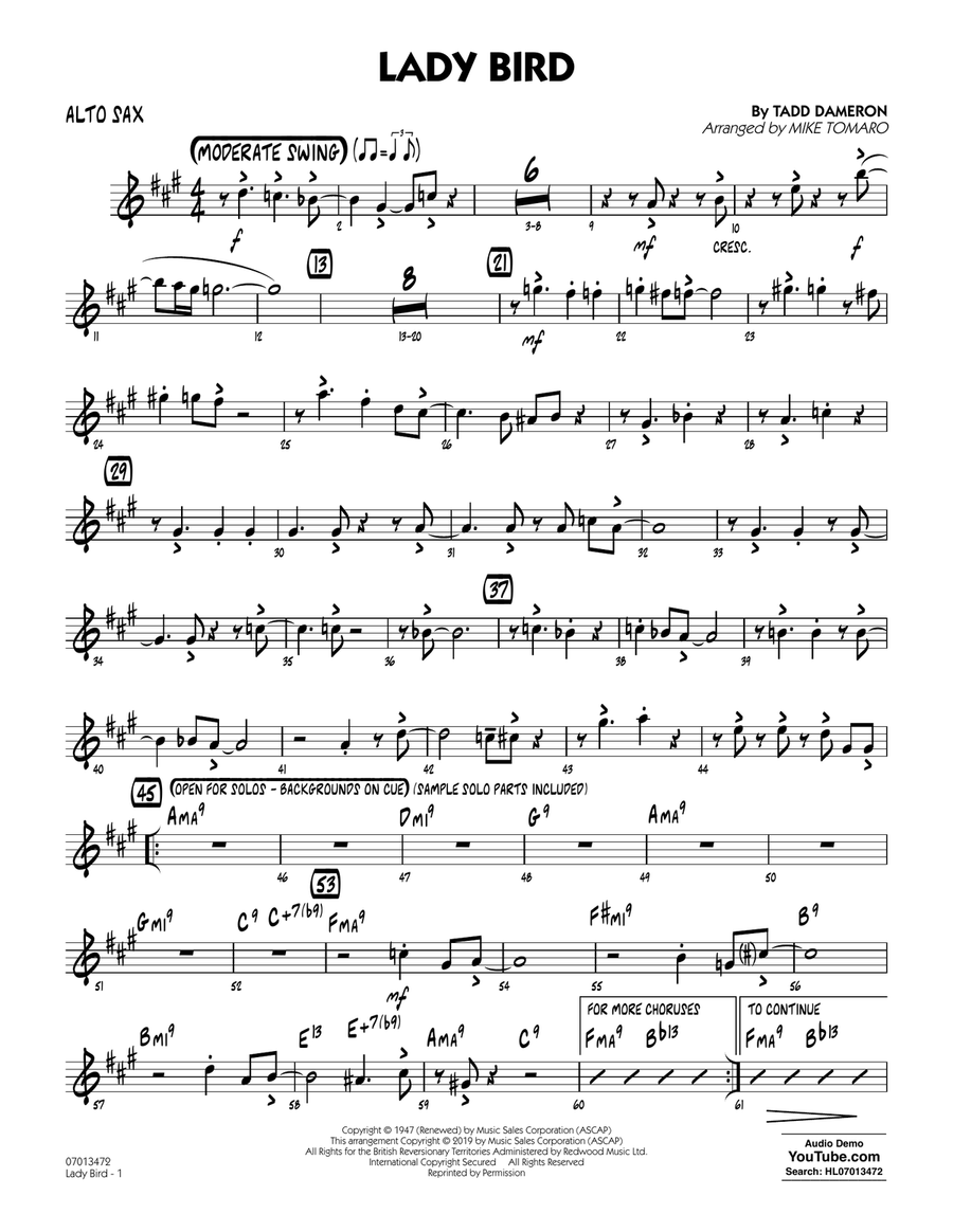 Lady Bird (arr. Mike Tomaro) - Alto Sax