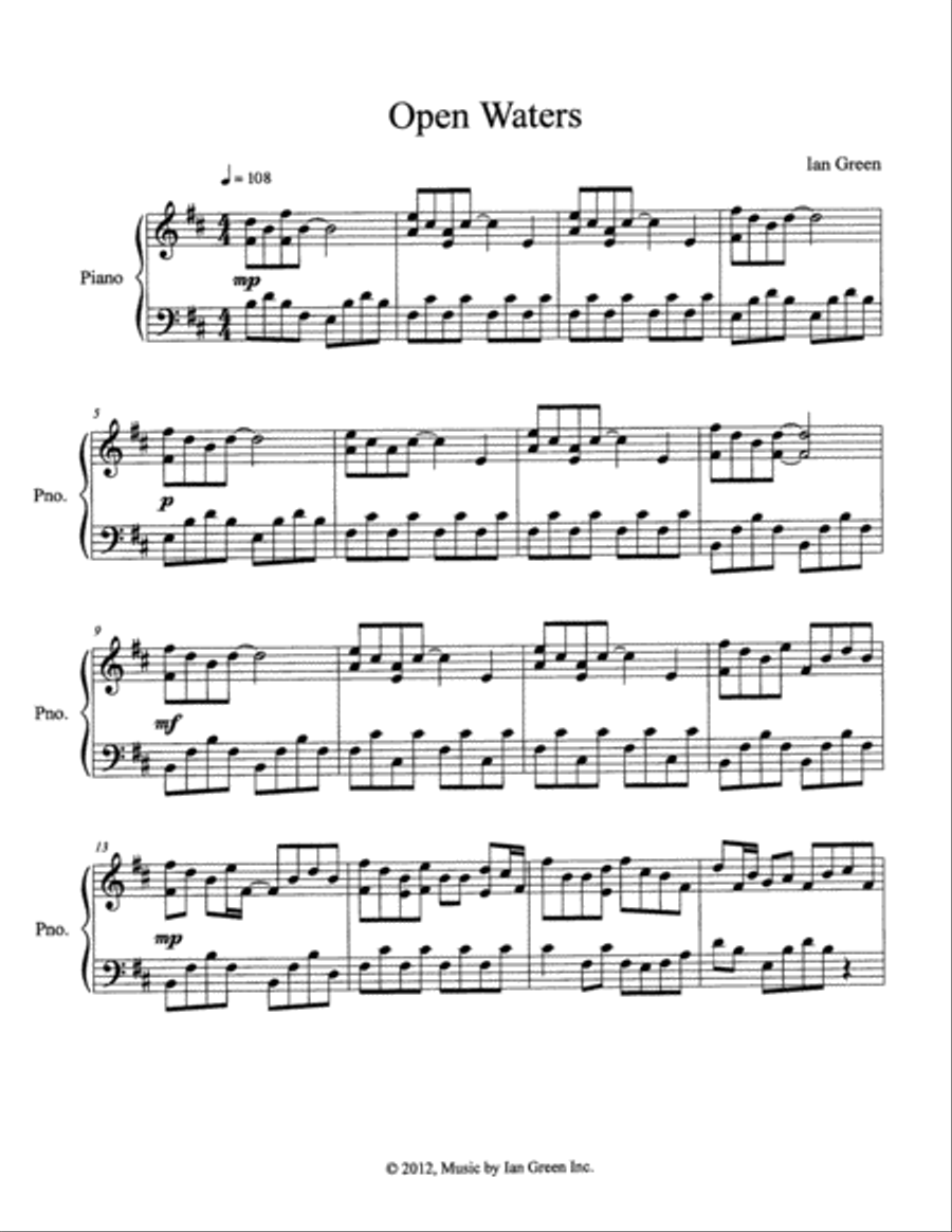 Open Waters Open Waters Piano Solo scores gallery preview page 1