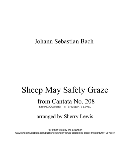 SHEEP MAY SAFELY GRAZE String Quartet, Intermediate Level for 2 violins, viola and cello image number null