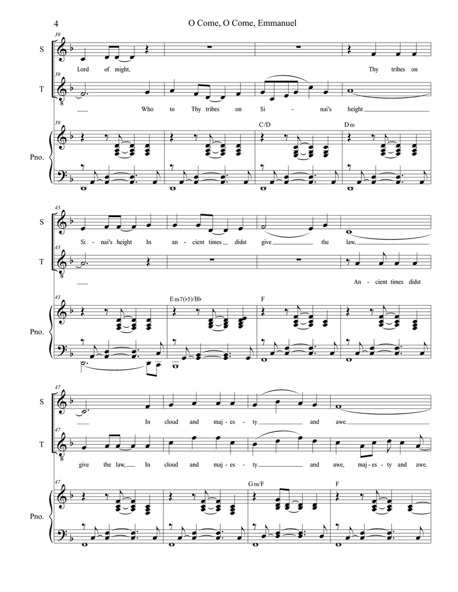 O Come, O Come, Emmanuel (Duet for Soprano and Tenor Solo) Tenor Voice scores gallery preview page 4