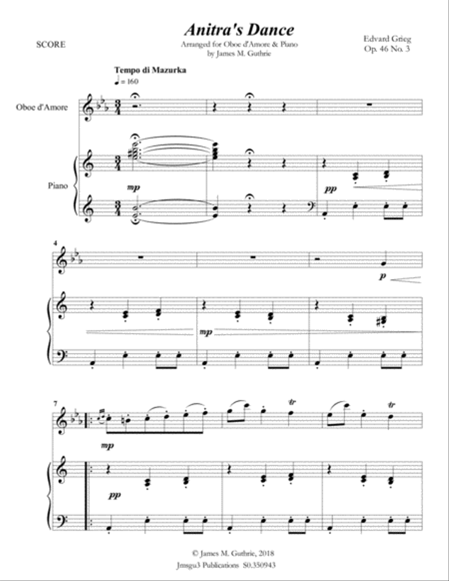 Grieg: Anitra's Dance from Peer Gynt Suite for Oboe d'Amore & Piano Oboe scores gallery preview page 2