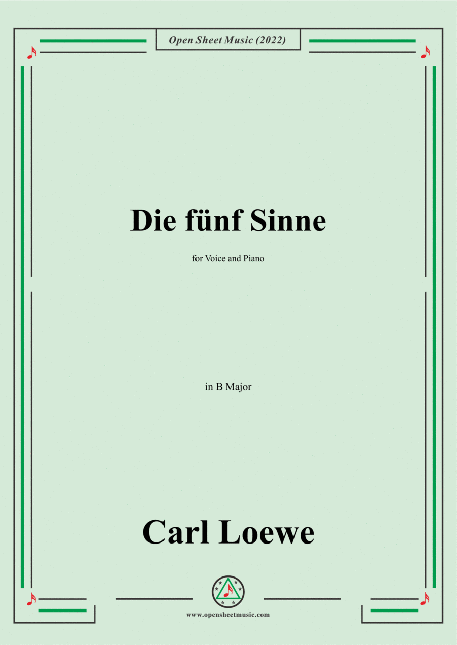 Loewe-Die funf Sinne,in B Major,for Voice and Piano Voice Solo scores gallery preview page 1