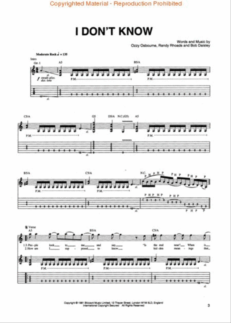 Ozzy Osbourne – Blizzard of Ozz Electric Guitar scores gallery preview page 2