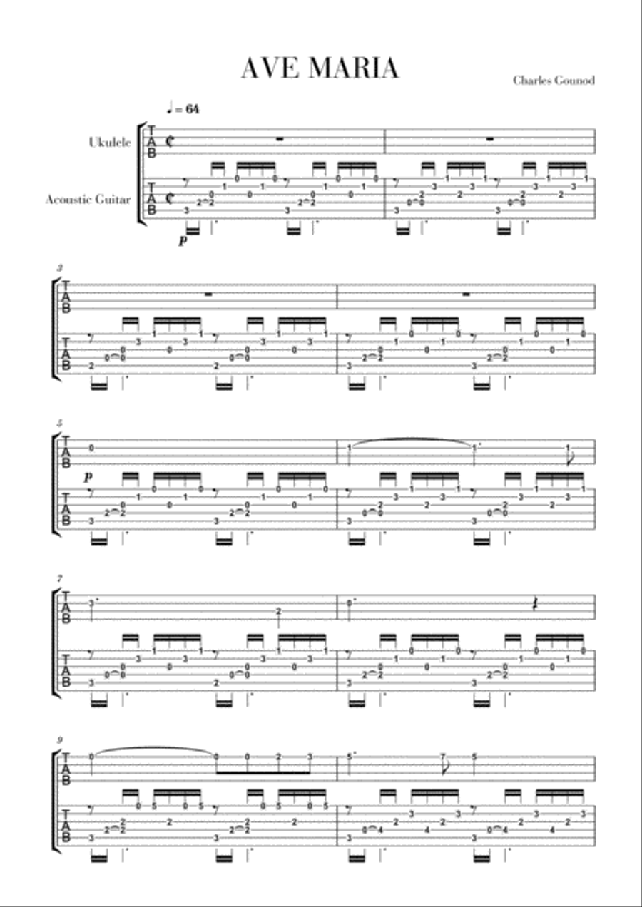 Ave Maria for Guitar and Ukulele Acoustic Guitar scores gallery preview page 1