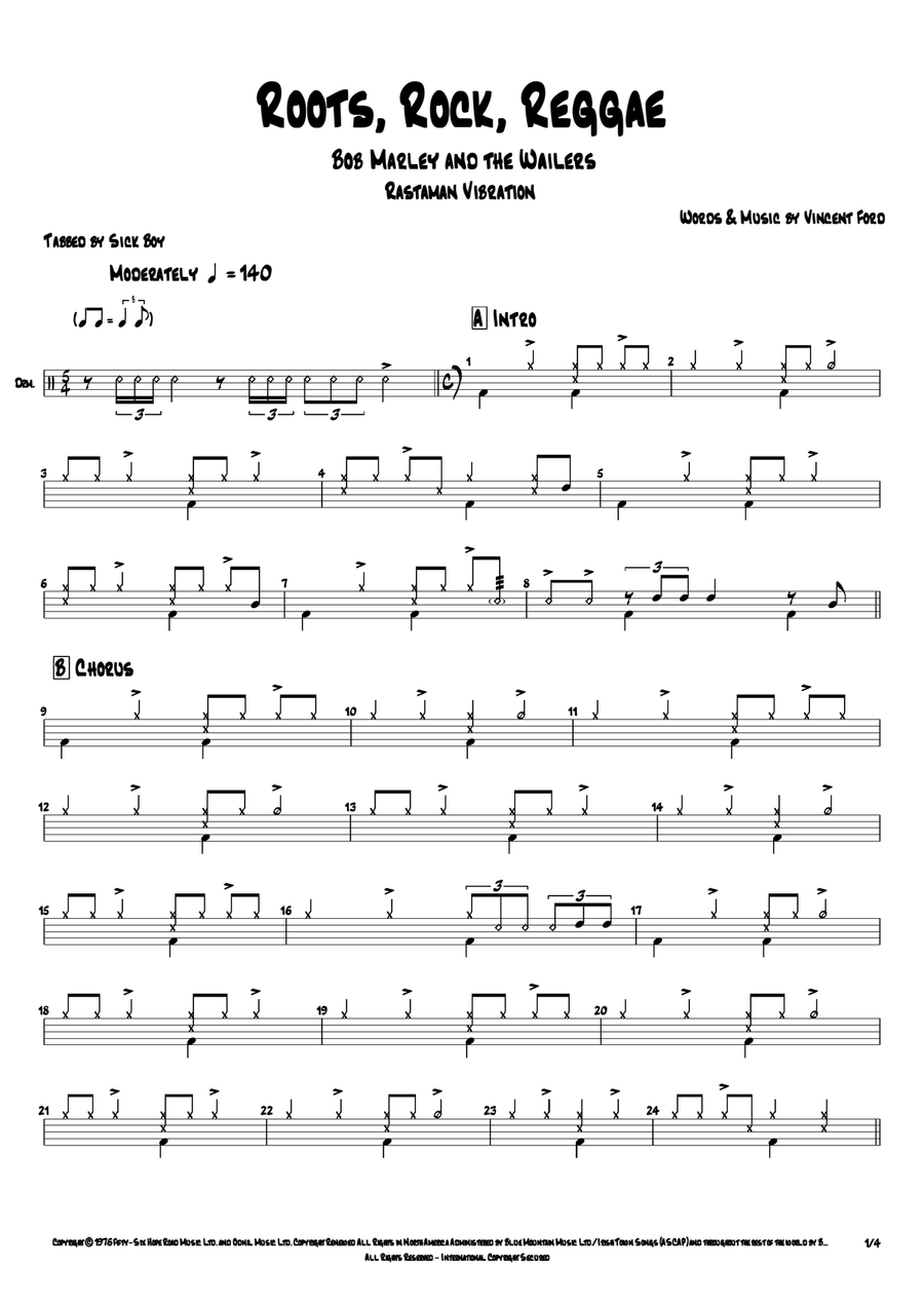 Roots, Rock, Reggae Drum Set scores gallery preview page 1