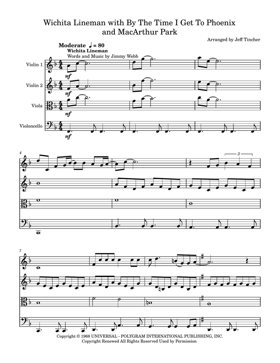 Medley: Wichita Lineman with By The Time I Get To Phoenix and Macarthur Park String Quartet scores gallery preview page 2
