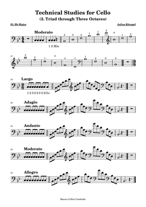 Technical Studies for Cello - Bb Major (Triad through Three Octaves)