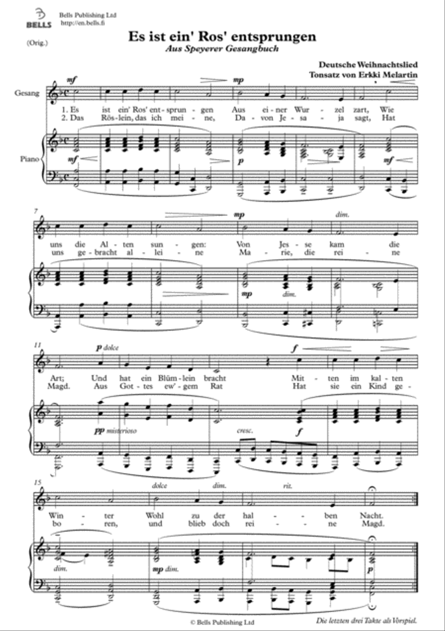 Es ist ein Ros entsprungen (Original key. F Major) Voice Solo scores gallery preview page 1