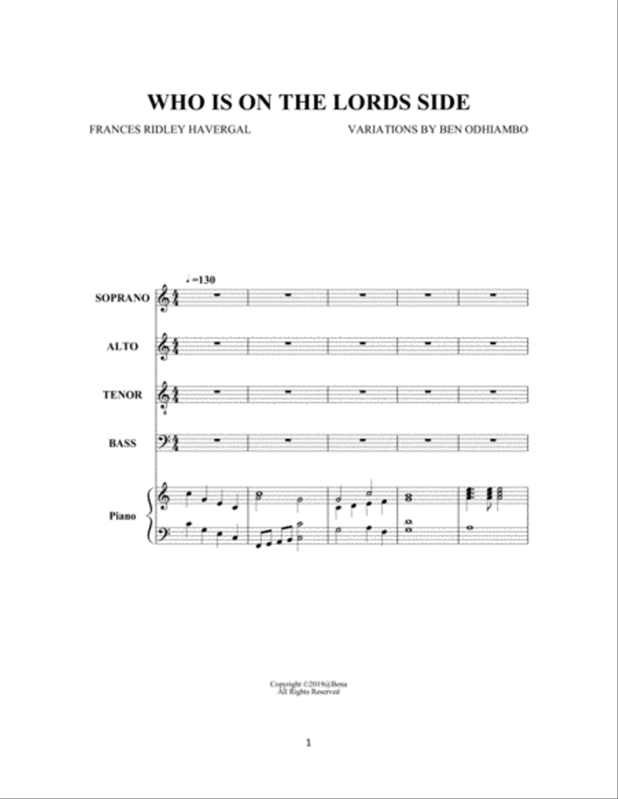 Who is on the Lord's side 4-Part scores gallery preview page 1
