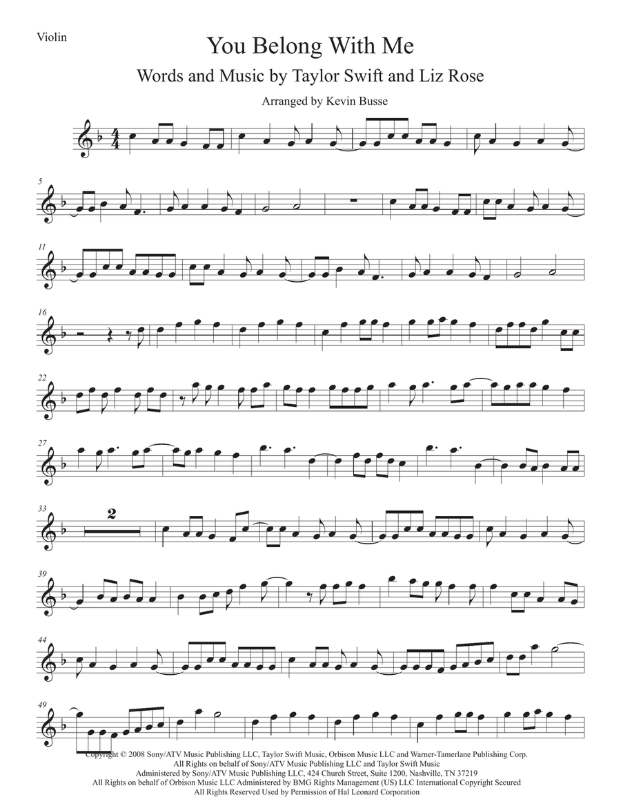 You Belong With Me Violin Solo scores gallery preview page 1