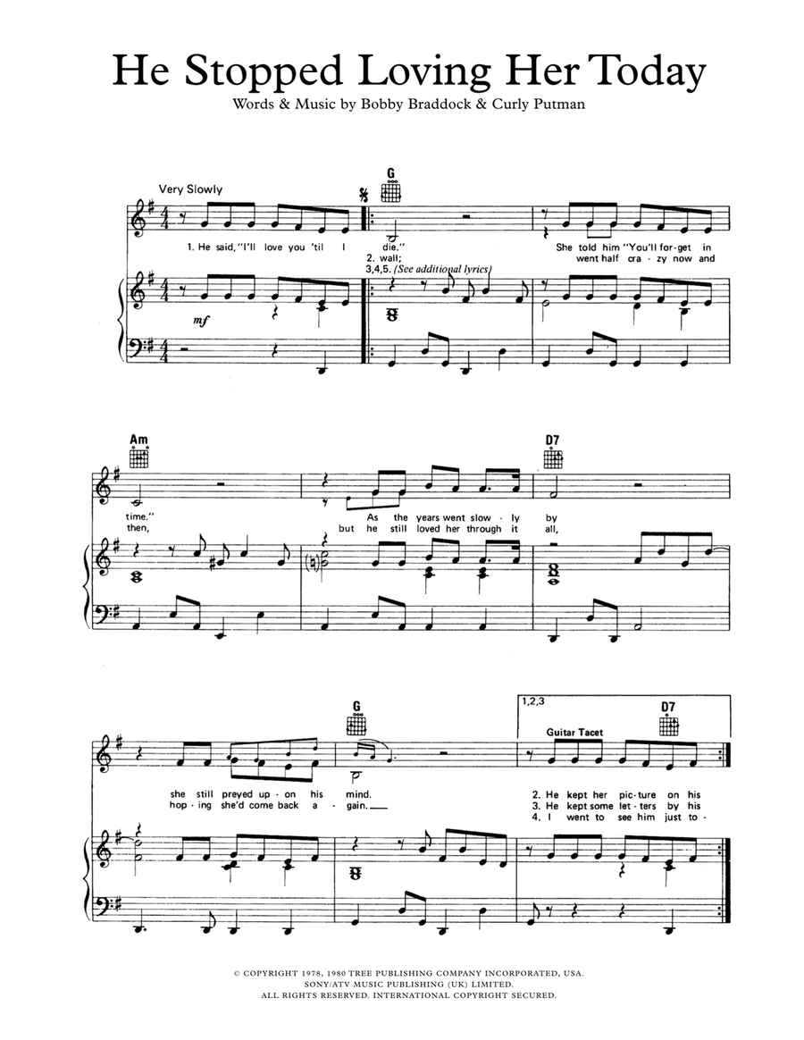 He Stopped Loving Her Today Piano, Vocal, Guitar scores gallery preview page 1