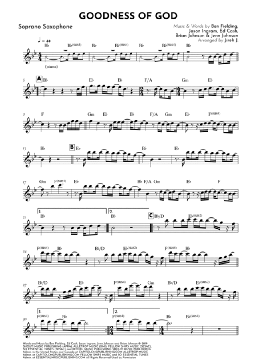 Goodness Of God Soprano Saxophone scores gallery preview page 2