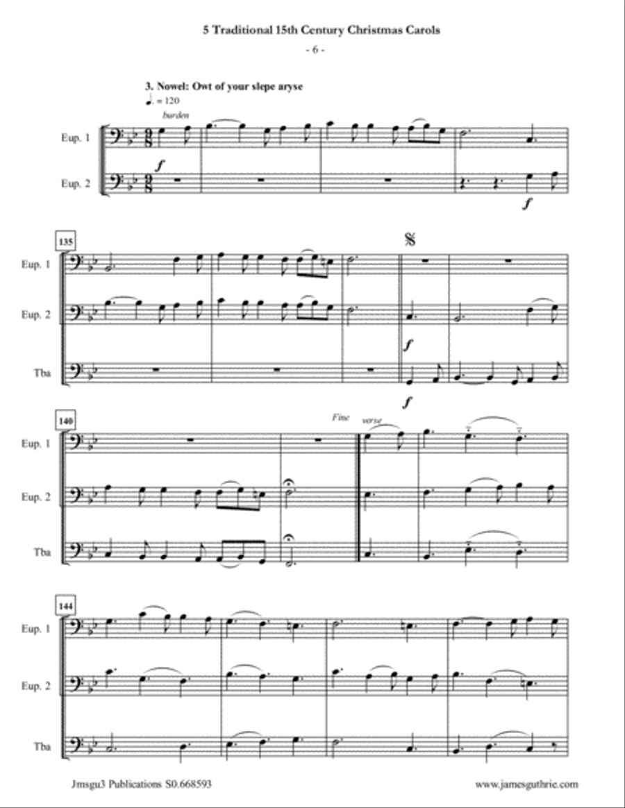 5 Traditional 15th Century Christmas Carols for Euphonium Duo & Tuba Brass Duet scores gallery preview page 6