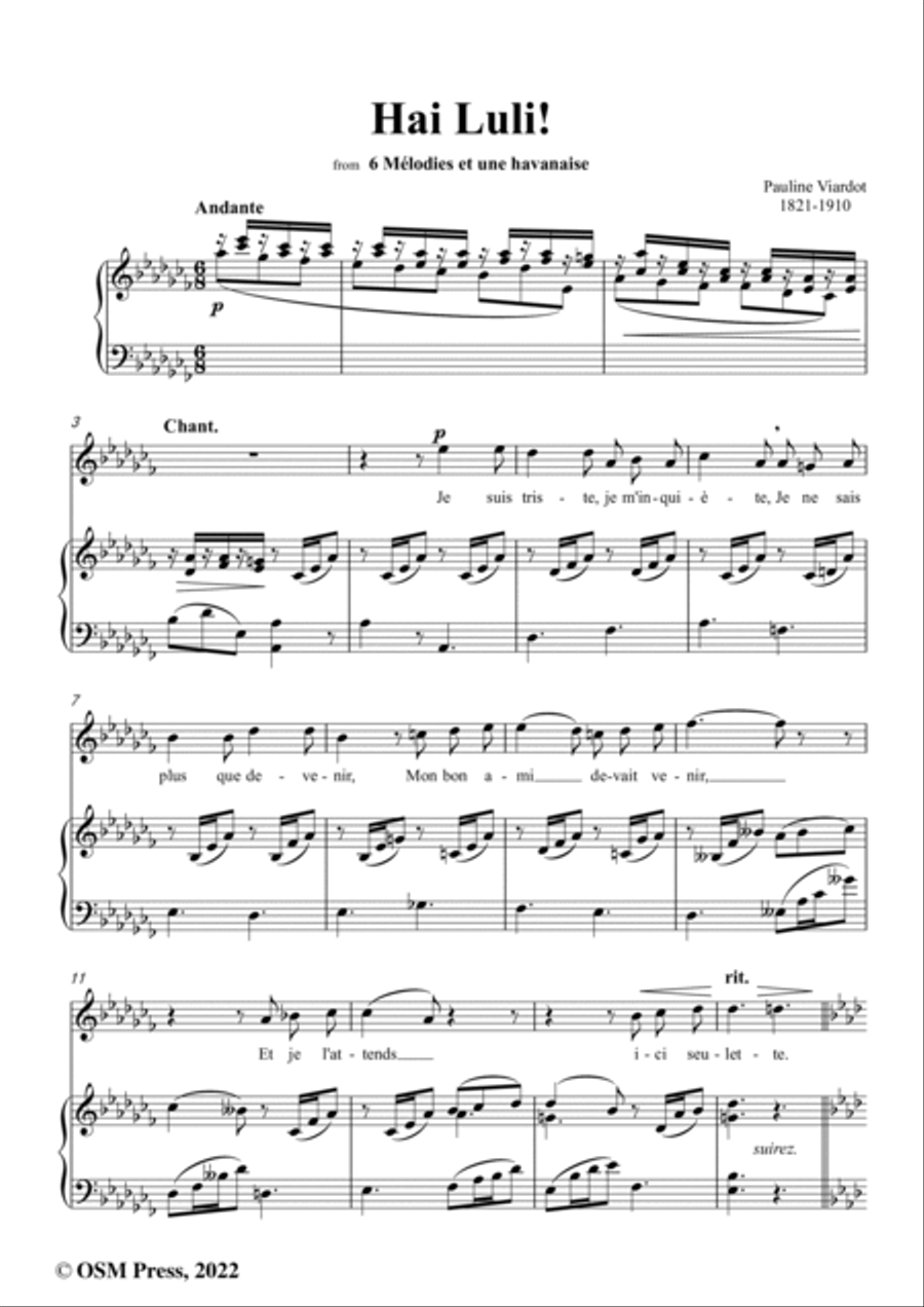 Pauline Viardot-Hai Luli!,VWV 1106,in a flat minor,from '6 Mélodies et une havanaise' Voice scores gallery preview page 2