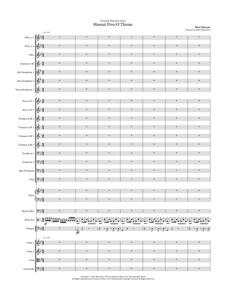 Hawaii Five-o Theme Full Orchestra scores gallery preview page 1