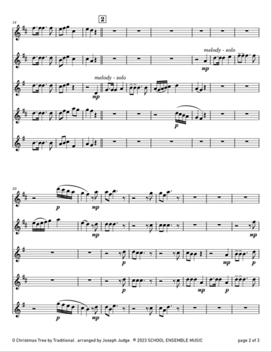 O Christmas Tree for Saxophone Quartet in Schools Saxophone Quartet scores gallery preview page 2