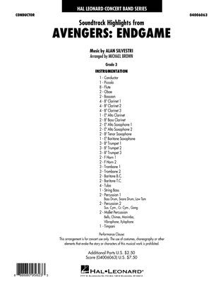 Book cover for Soundtrack Highlights from Avengers: Endgame (arr. Michael Brown) - Conductor Score (Full Score)