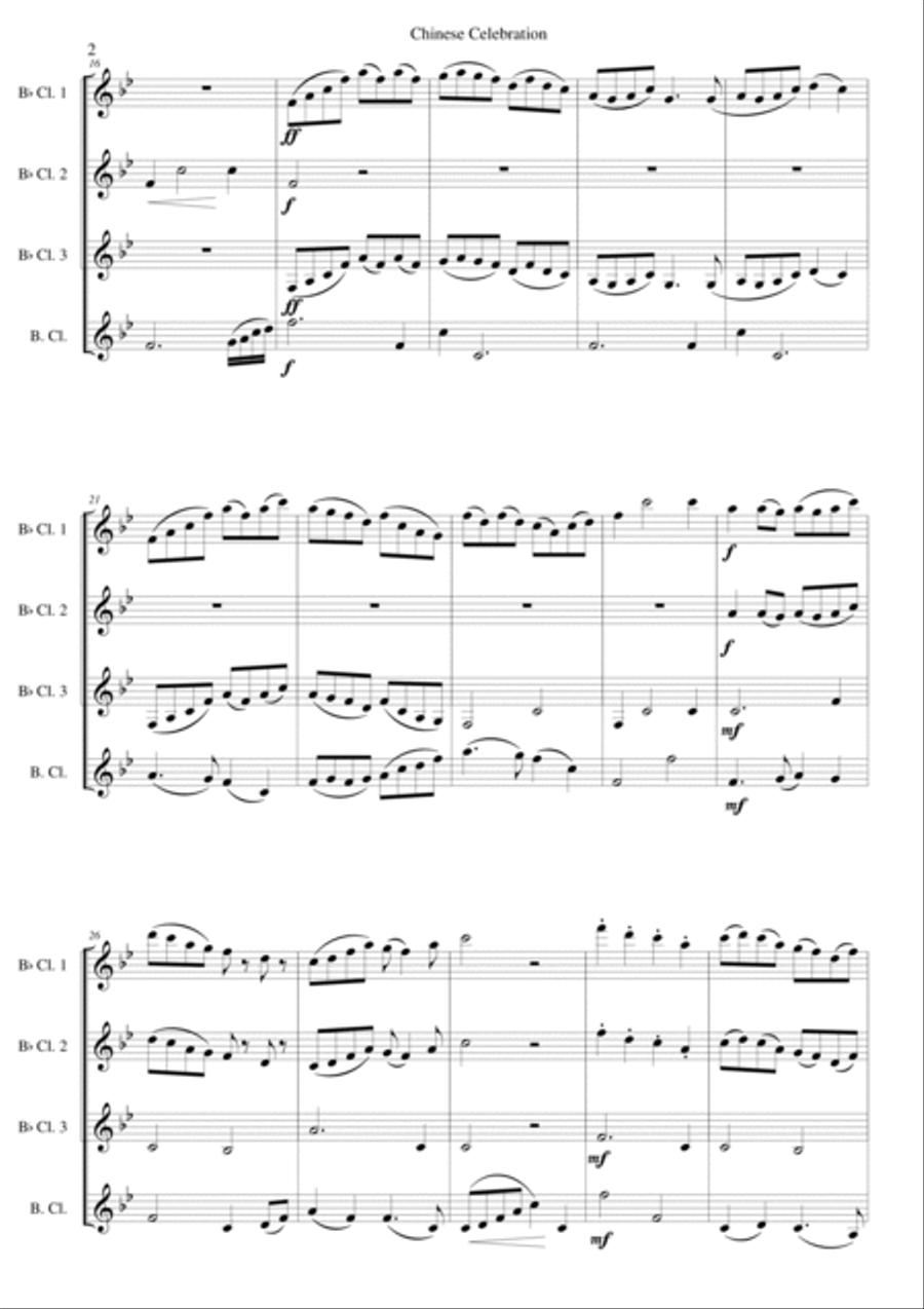 Chinese Celebration for clarinet quartet Clarinet Quartet scores gallery preview page 2