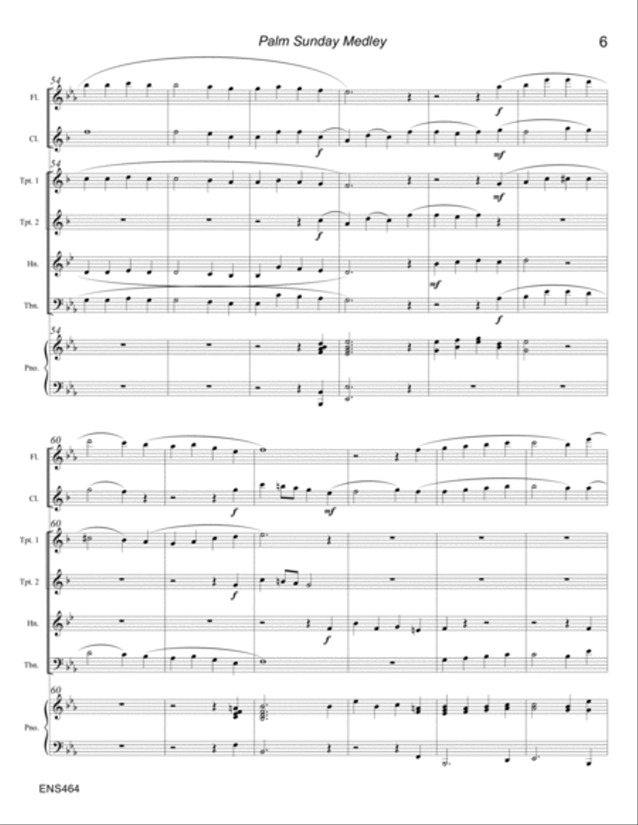 PALM SUNDAY MEDLEY - MIXED ENSEMBLE with PIANO (Flute, Clarinet, 2 Trumpets, Horn, Trombone) Large Ensemble scores gallery preview page 6
