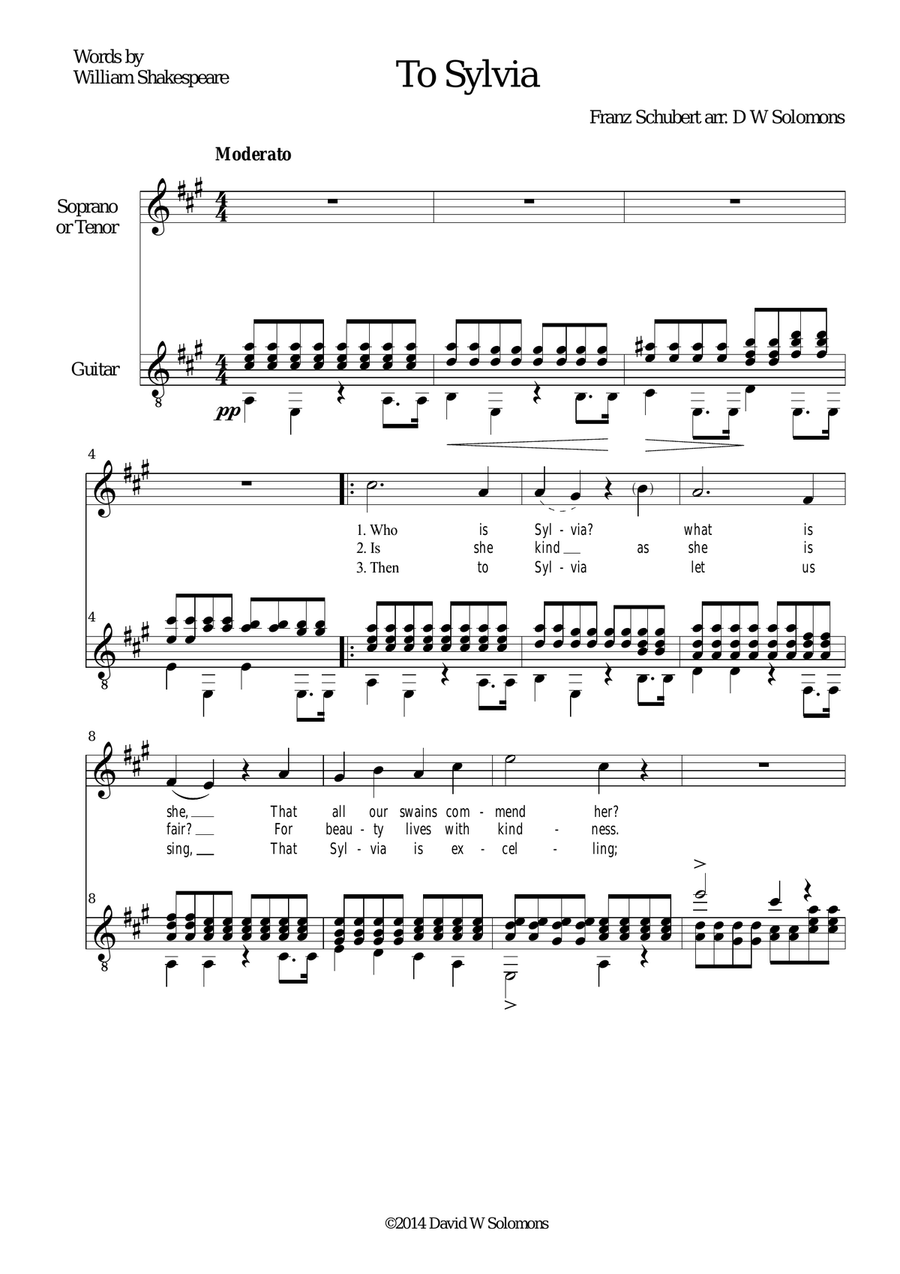 To Sylvia (Who is Sylvia) high voice and guitar Acoustic Guitar scores gallery preview page 2