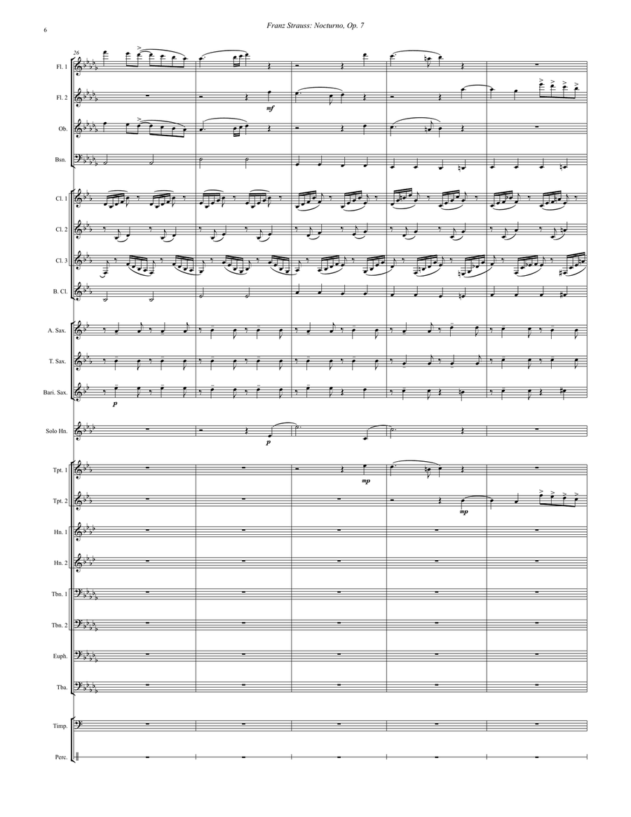 Nocturno, Op. 7 for Horn Solo and Wind Ensemble Concert Band scores gallery preview page 6