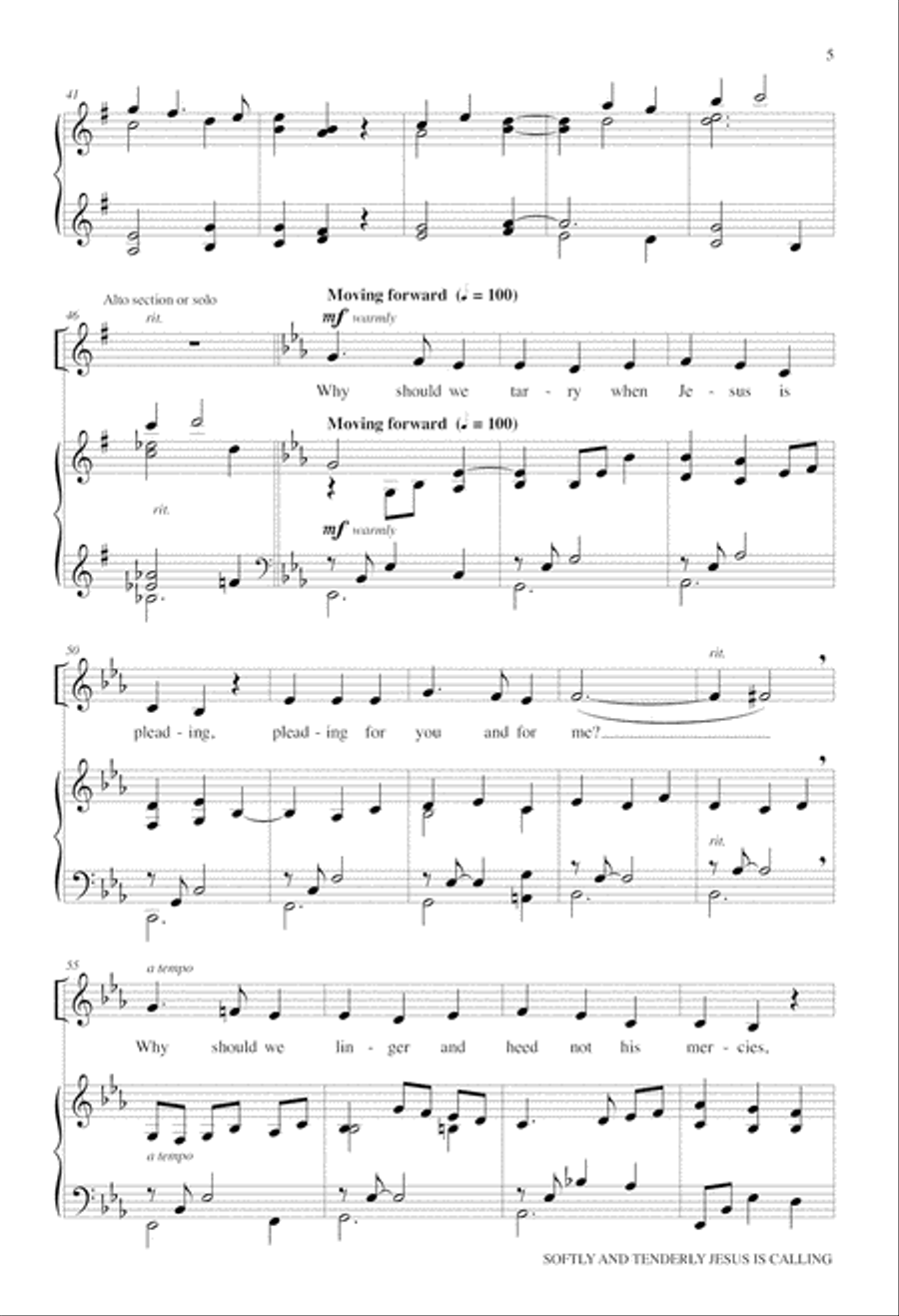 Softly and Tenderly Jesus Is Calling 4-Part scores gallery preview page 5
