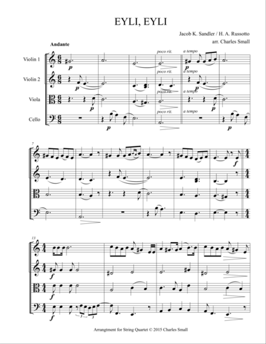 Eyli, Eyli (traditional Yiddish song) String Quartet scores gallery preview page 1