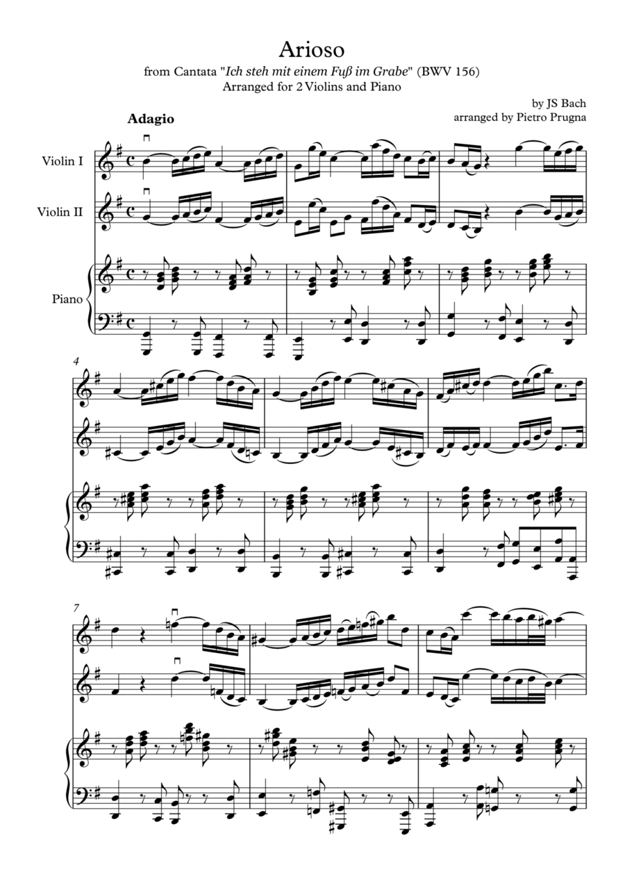 Arioso (BWV 156) by JS Bach - arranged for 2 Violins & Piano (Part of 