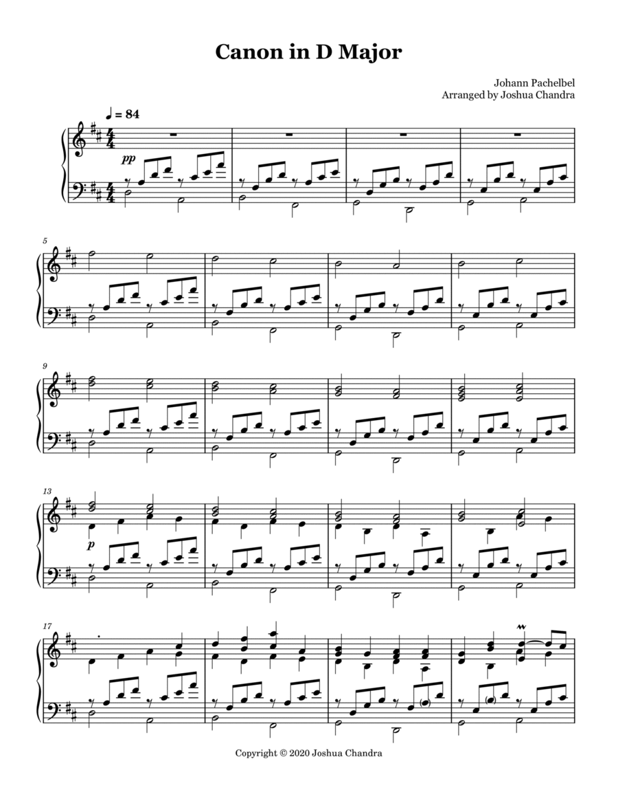 Canon in D Major (exact transcription) Piano Solo scores gallery preview page 1