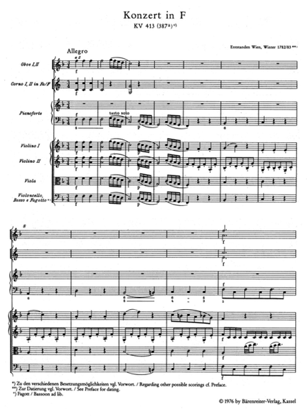 Piano Concerto F major, KV 413(387a)