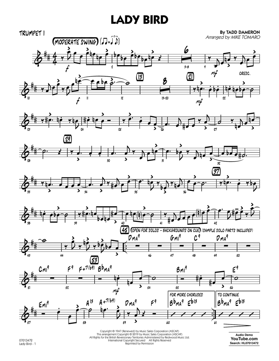 Lady Bird (arr. Mike Tomaro) - Trumpet 1