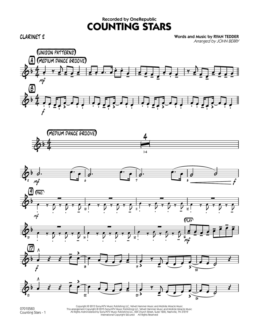 Counting Stars - Bb Clarinet 2