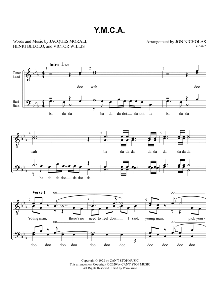 Y.m.c.a. TTBB scores gallery preview page 1