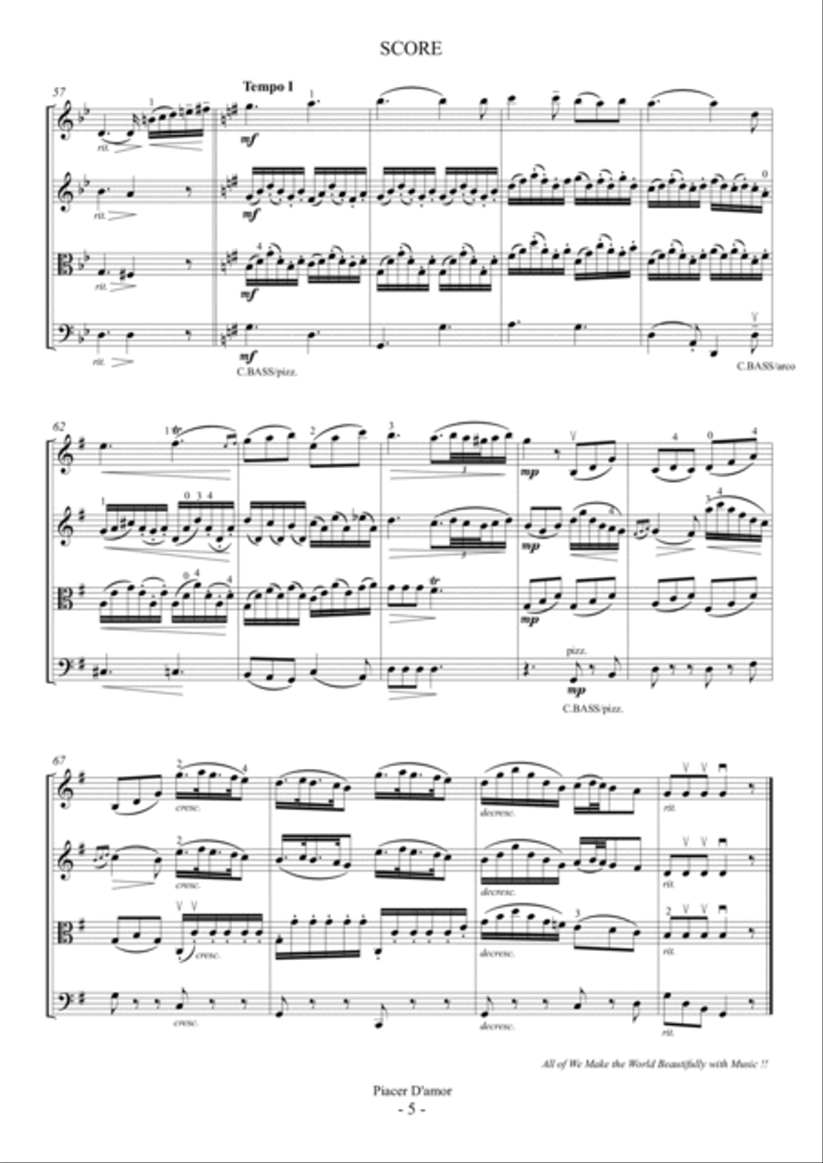 Piacer D'amor (For String Quartet) String Quartet scores gallery preview page 5