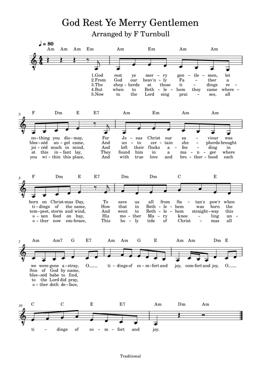 God Rest Ye Merry Gentlemen Piano, Vocal, Guitar scores gallery preview page 1